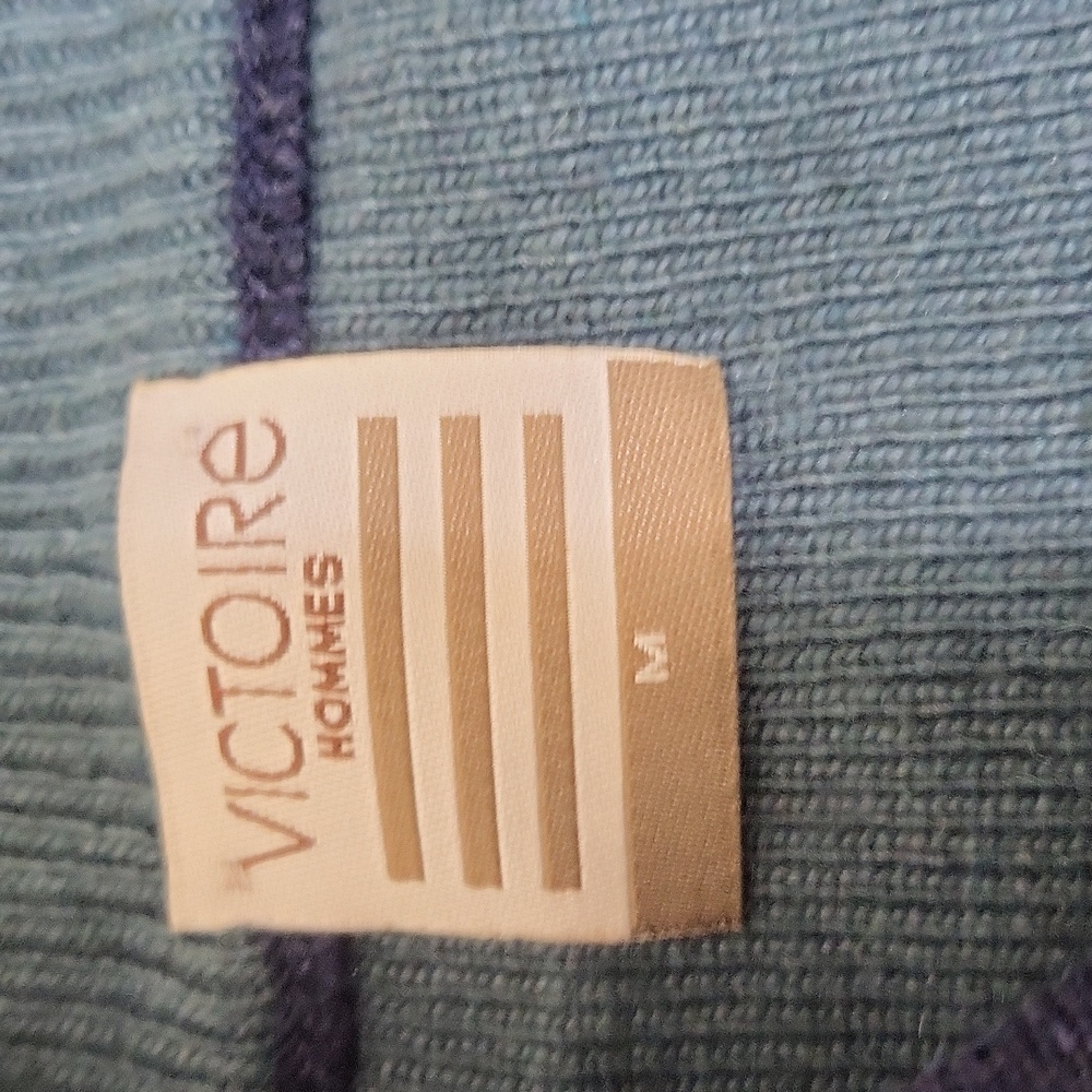 Vtg VICTOIRE HOMMES Blue Green Wool Cashmere Quarter Zip Sweater - Picture 5 of 10